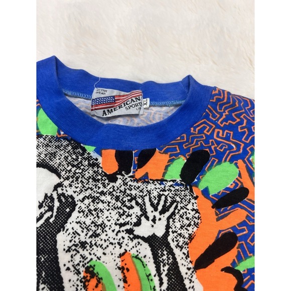 VTG Surf Volleyball Neon AOP T-shirt - Multi Color- Size - 80s 90s - Picture 4 of 9